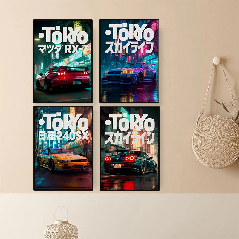 Japanese Tokyo Lifestyle - Винтажный постер на автомобиль Токио JDM,
